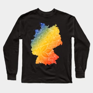 Colorful mandala art map of Germany with text in blue, yellow, and red Long Sleeve T-Shirt